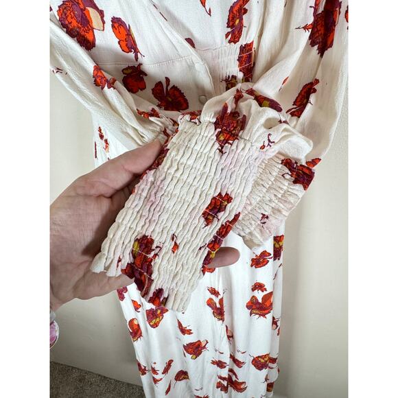 Free People So Sweetly Floral Midi Dress Cottage V Neck Long Sleeve XS - Picture 6 of 10